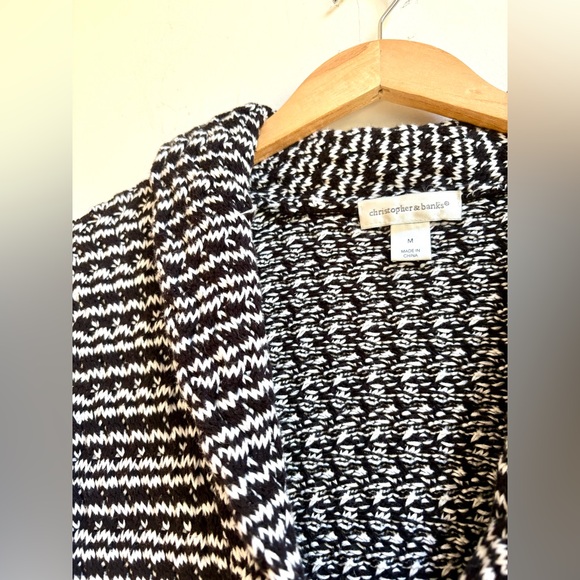 Cozy & soft 🖤 Christopher & 100% cotton Banks Black & White Cardigan Sweater med - Picture 3 of 5